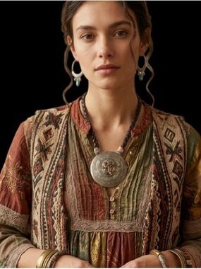 Hand Chased Tibetan Primitive Disc & Leather Statement Necklace